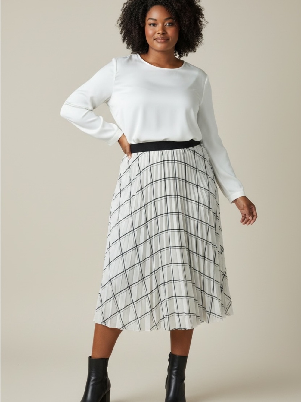 H&M Black and White Windowpane Skater Skirt